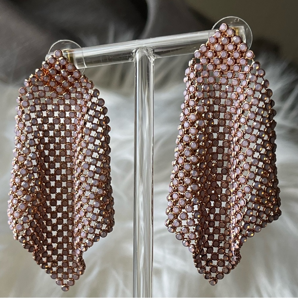 Stella & Dot | Blush Addie Rose Gold Mesh Statement Earrings
